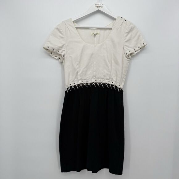 Rag & Bone White Black Short Sleeve Mini Dress Cutout Designer Formal Size 4 - Picture 1 of 13